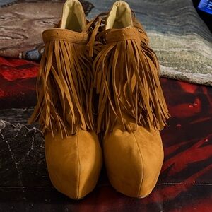 Fringe Tan Ankle Boots